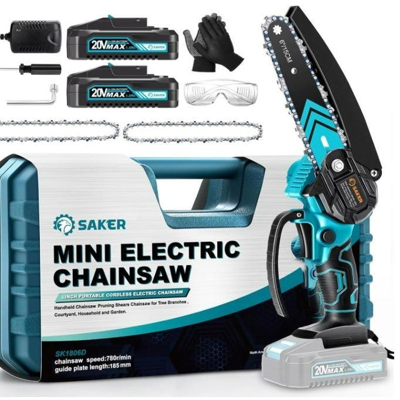 Saker Mini Cordless Chainsaw - 6-Inch Handheld with Safety Lock, Ideal Gift for Family and Friends!