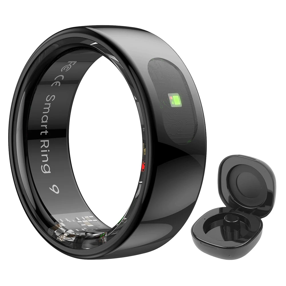 Smart Ring R08 Womens Men Electronic Smartring 5ATM Waterproof Blood Oxygen Pressure Health Monitor with Charging Case for Phone
