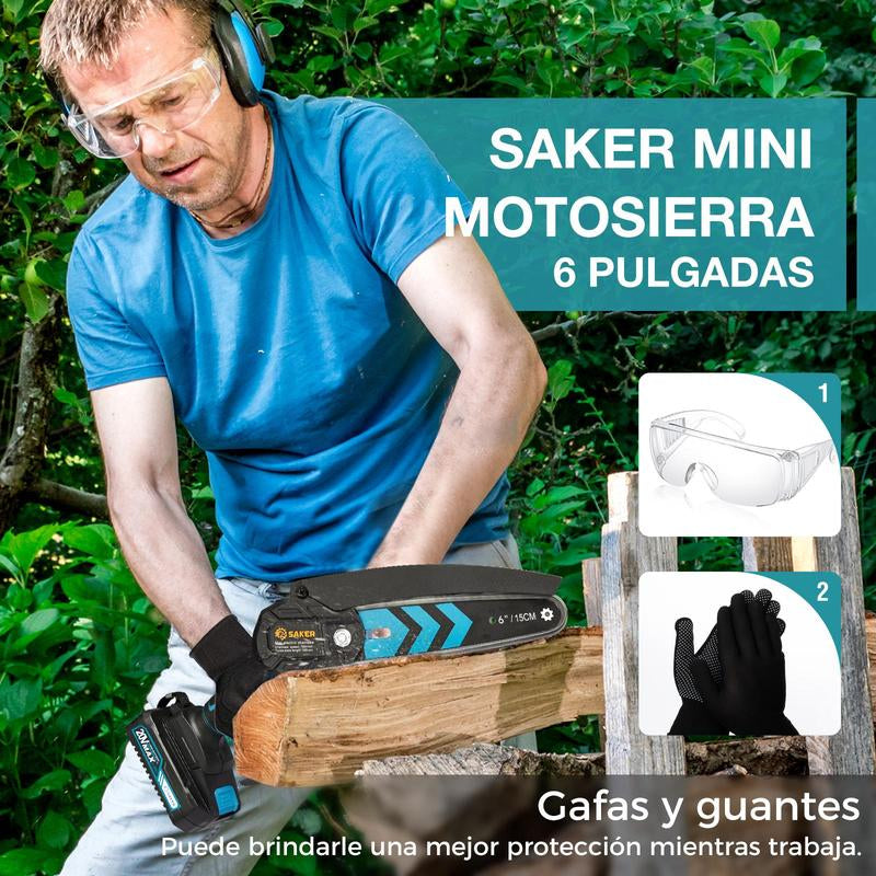 Saker Mini Cordless Chainsaw - 6-Inch Handheld with Safety Lock, Ideal Gift for Family and Friends!