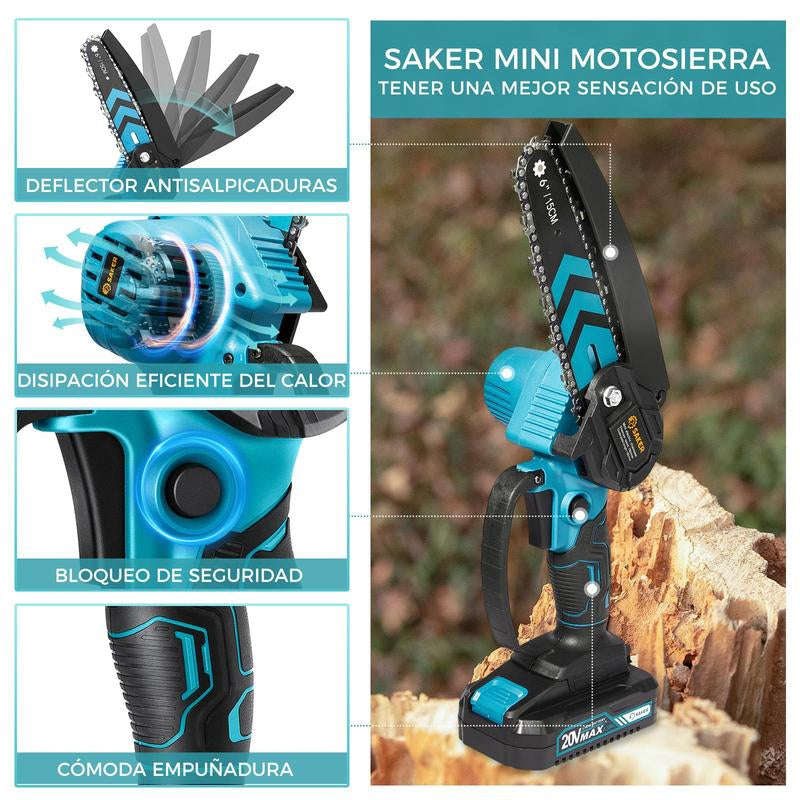 Saker Mini Cordless Chainsaw - 6-Inch Handheld with Safety Lock, Ideal Gift for Family and Friends!