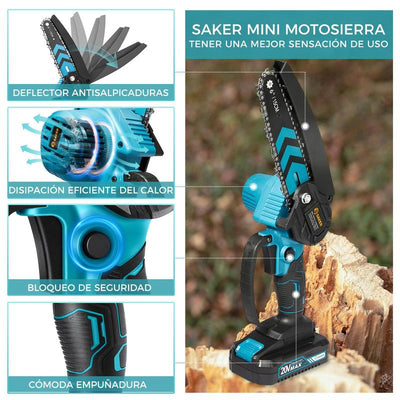 Saker Mini Cordless Chainsaw - 6-Inch Handheld with Safety Lock, Ideal Gift for Family and Friends!