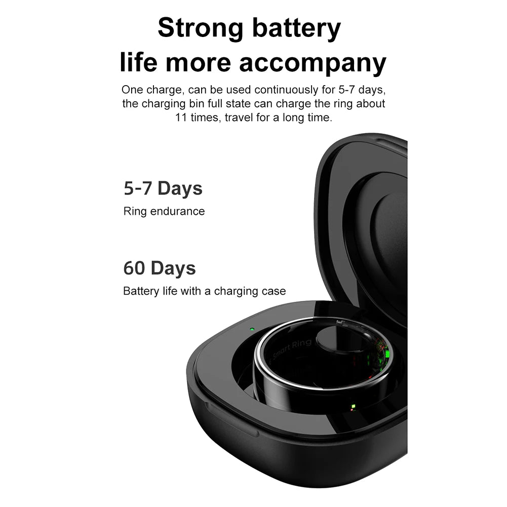 Smart Ring R08 Womens Men Electronic Smartring 5ATM Waterproof Blood Oxygen Pressure Health Monitor with Charging Case for Phone