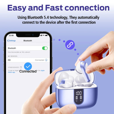 VEATOOL Bluetooth Headphones True Wireless Earbuds 65H Playback Power Display Earphones with Wireless Charging Case IPX7 Waterproof In-Ear Earbuds with Mic for TV Smart Phone Computer Laptop